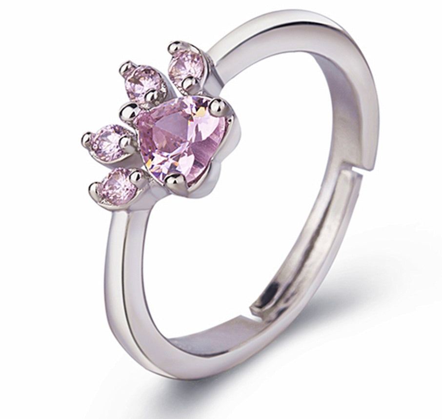 Rose Gold Paw Jewelry Set 4 Pieces with Zirconia Heart