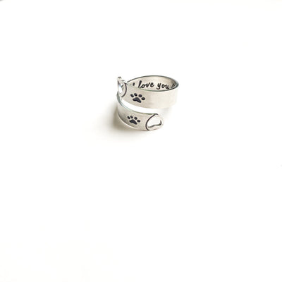 Adjustable Paw & Heart Twist Ring