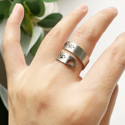 Adjustable Paw & Heart Twist Ring