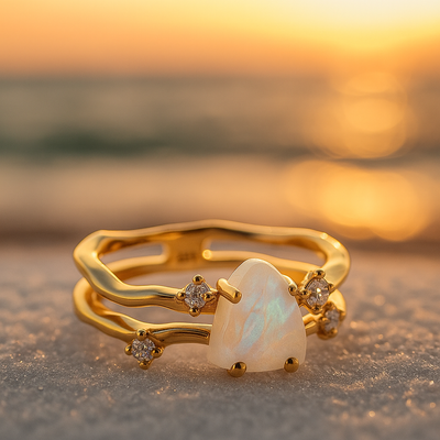Azure | Golden ring with moon stone and silver 925