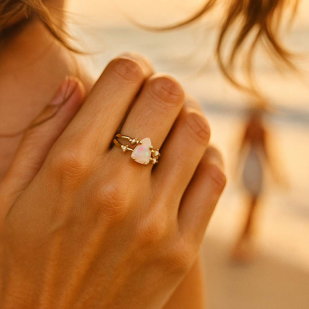 Azure | Golden ring with moon stone and silver 925