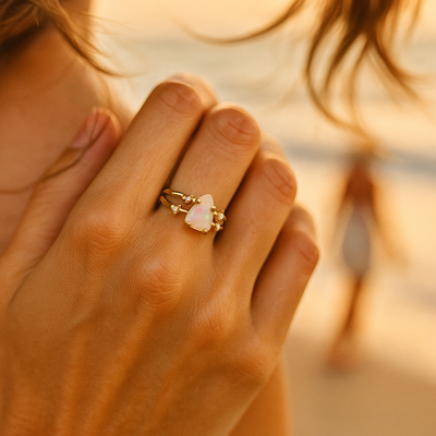 Azure | Golden ring with moon stone and silver 925
