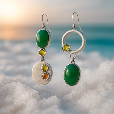 Silver Green Drop Earrings