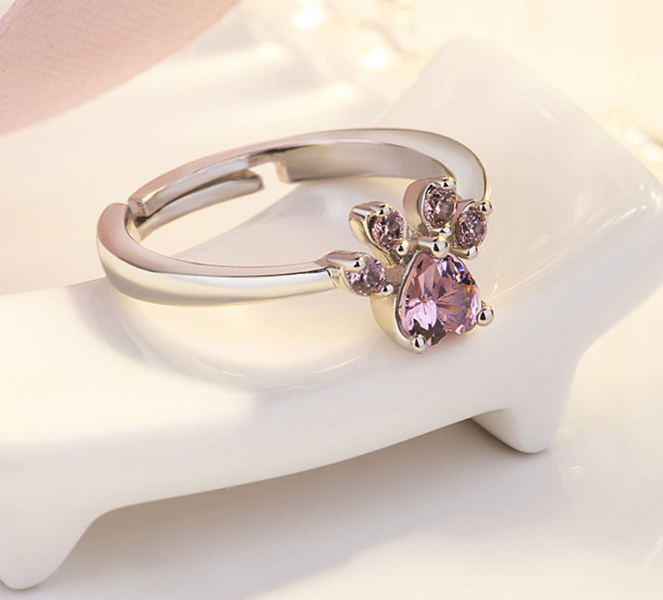 Rose Gold Paw Jewelry Set 4 Pieces with Zirconia Heart