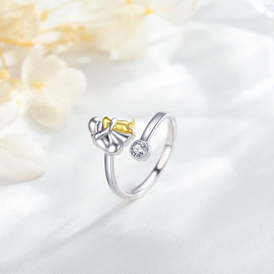 Adjustable Silver Dog Ring wit Zirconia