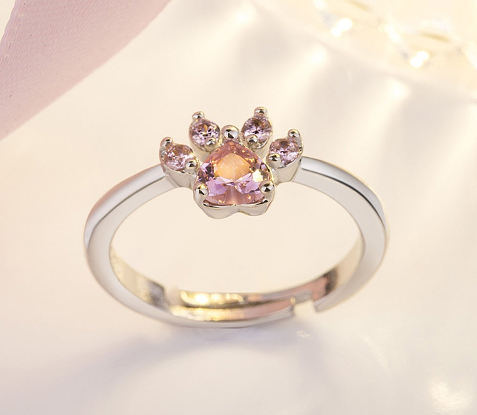 Rose Gold Paw Jewelry Set 4 Pieces with Zirconia Heart