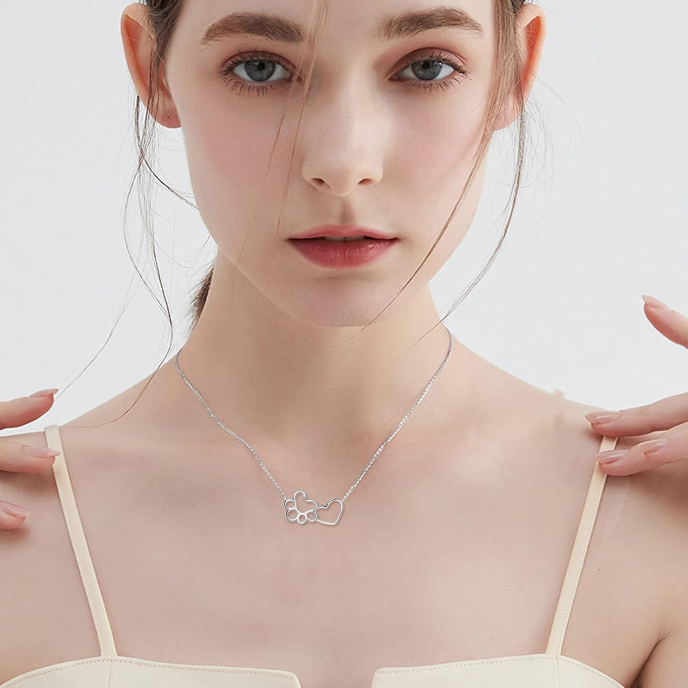 Silver Heart Paw Pendant Necklace