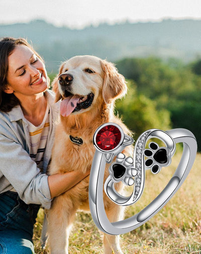 Black Paw Adjustable Ring With Red Gemstone