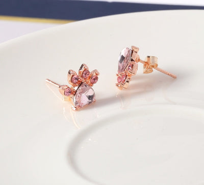 Rose Gold Paw Jewelry Set 4 Pieces with Zirconia Heart