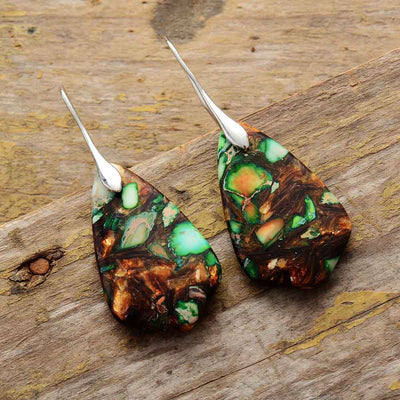 Abstract Stone Jasper Dangle Earrings