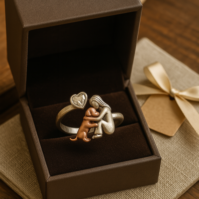 Silver Dog Adjustable Ring with Heart-Shaped Zirconia