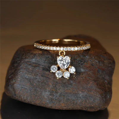 Vintage Cat Paw & Heart Stone Ring