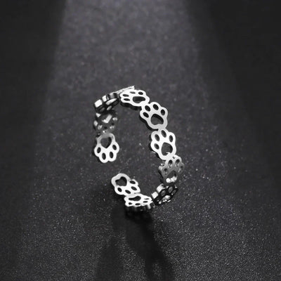 Adjustable Paw Print Ring Stainless Steel