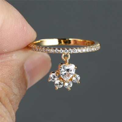 Vintage Cat Paw & Heart Stone Ring
