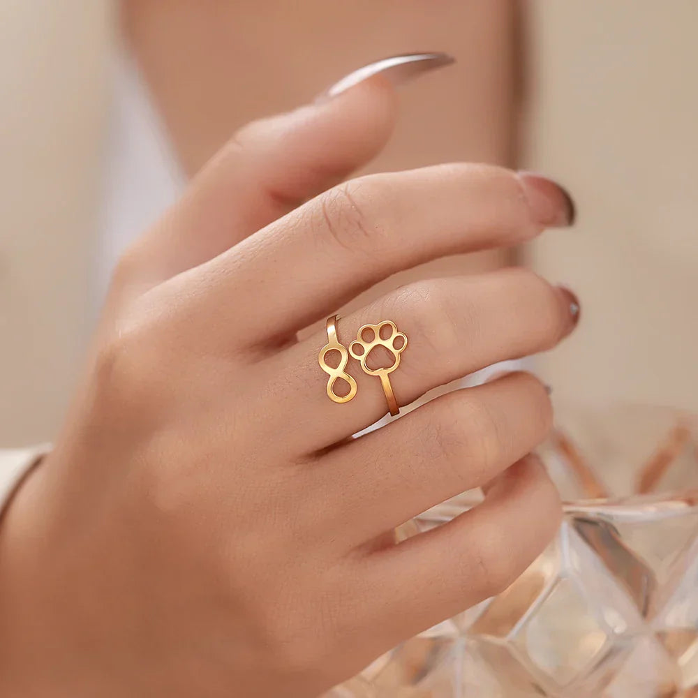 Adjustable Infinity Paw Ring Stainless Steel