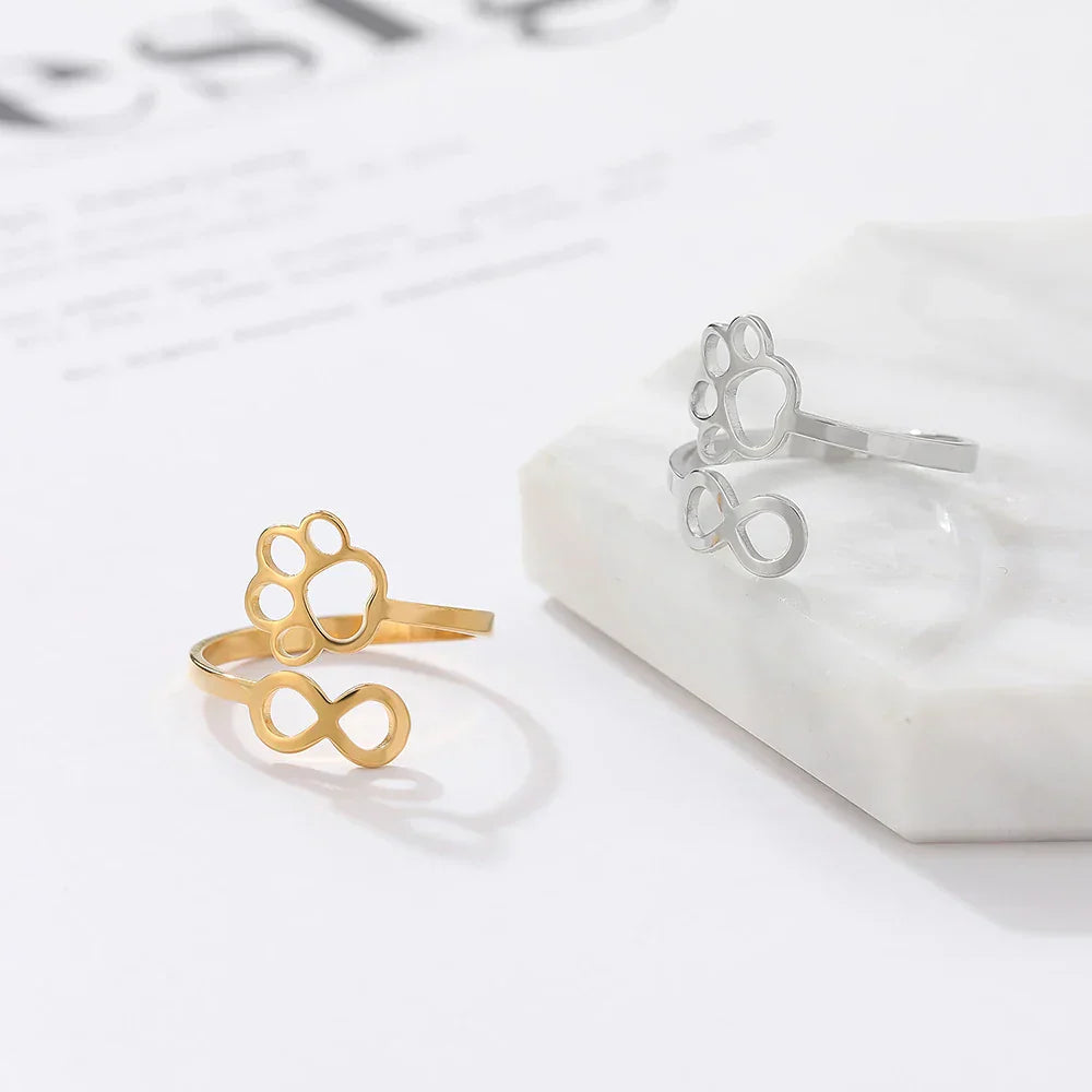 Adjustable Infinity Paw Ring Stainless Steel