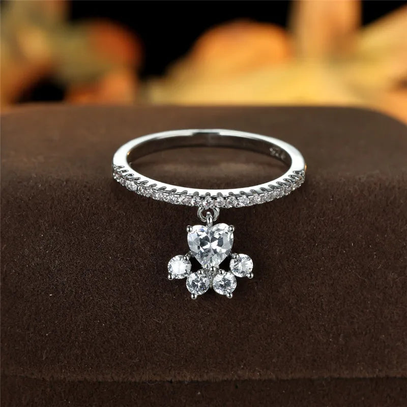 Vintage Cat Paw & Heart Stone Ring