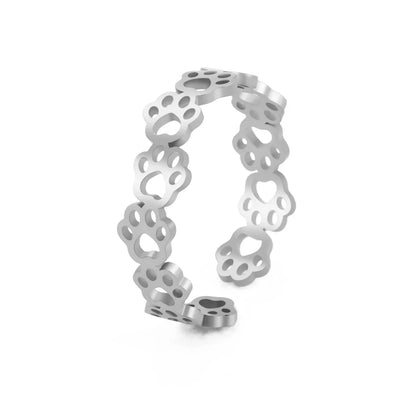 Adjustable Paw Print Ring Stainless Steel