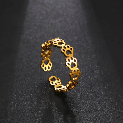 Adjustable Paw Print Ring Stainless Steel
