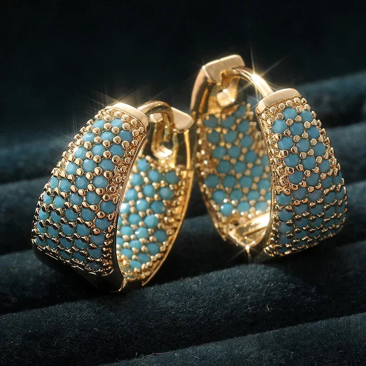 Blue Stone Inlaid Hoop Earrings