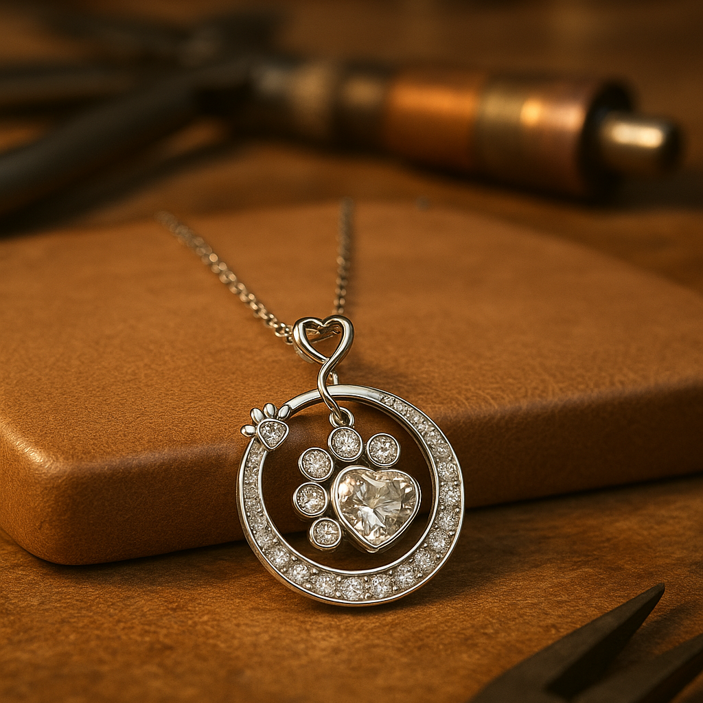 Cute Paw Print Necklace Silver with Cubic Zirconia