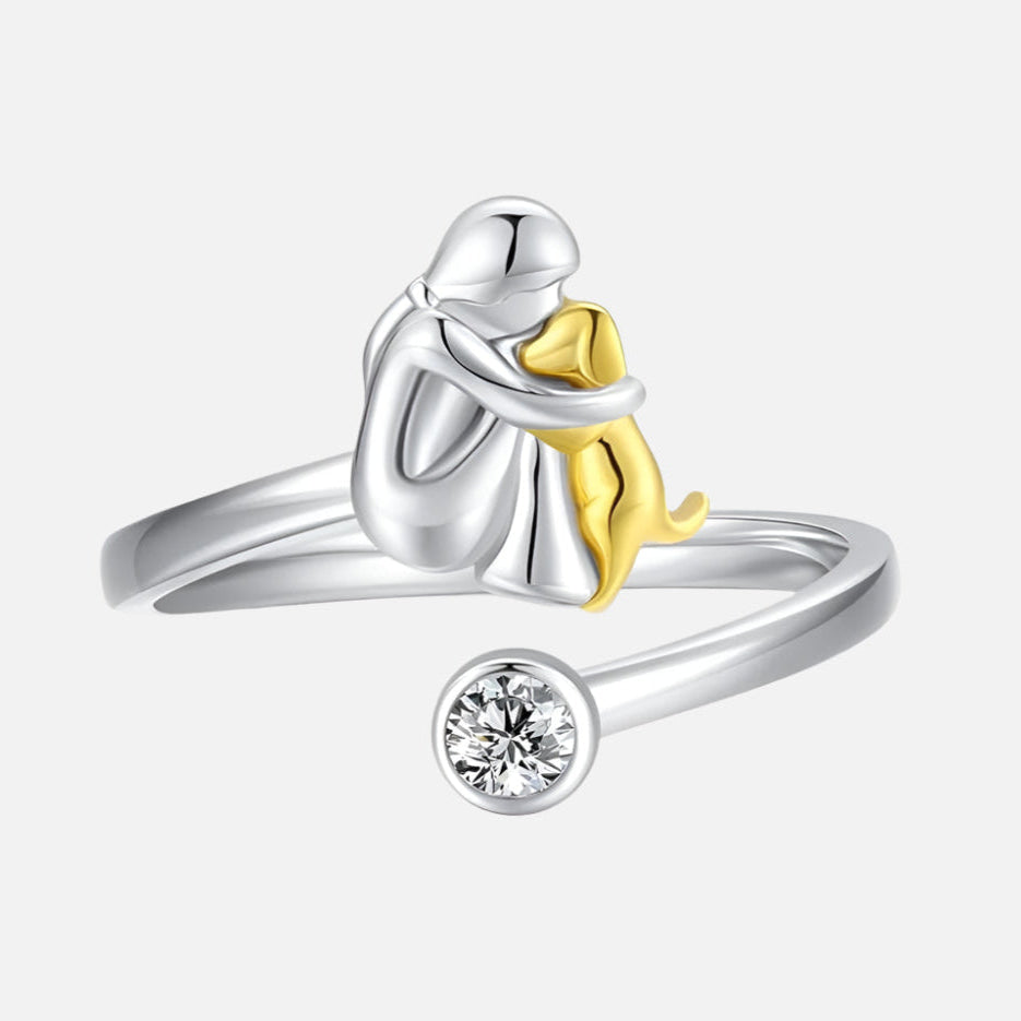 Adjustable Silver Dog Ring wit Zirconia