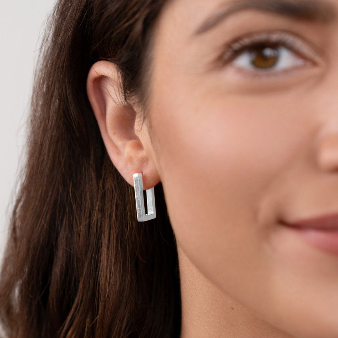 Rectangular Hoops Silver Rectangle Hoop Earrings – Matilda&Milo Jewels